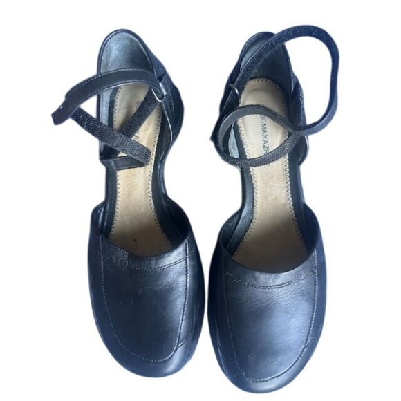 BCBG Maxazria Blk Vegan Leather Ballet Core Ankle Strap Chunky Platform Shoes 8M - Picture 1 of 7